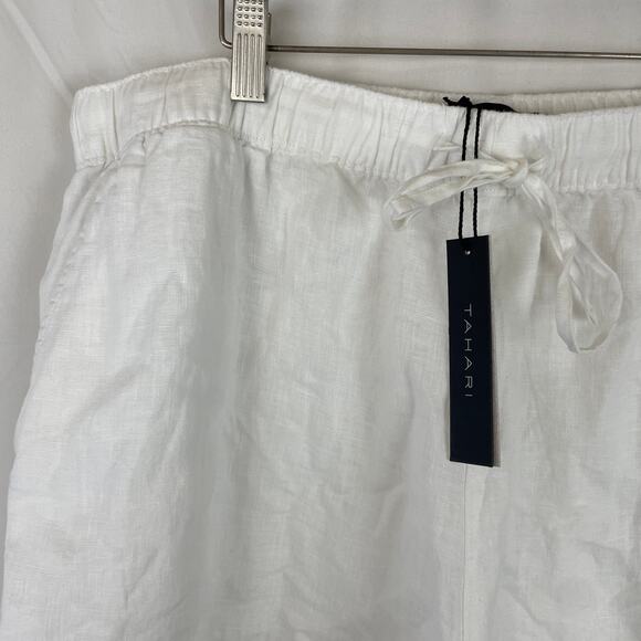 Tahari Women's 100% Linen White Shorts 6" Inseam Elastic Tie Waist Size 1X - Picture 2 of 8